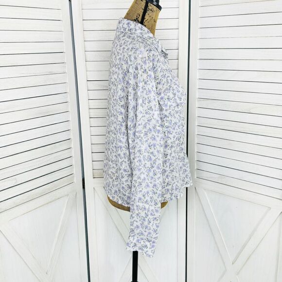 And Now This Floral Button Front Crop Utility Shirt Blouse White Purple Medium - Picture 4 of 14